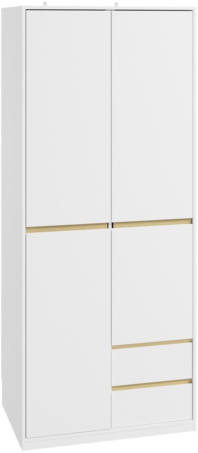SoBuy Kledingkast - Kledingkasten Slaapkamer met Vier Deuren en Twee Lades - Kledingkast Organizer met Binnenplank en Hangstang - Wit met Goudkleurige Accenten | KSB06-W