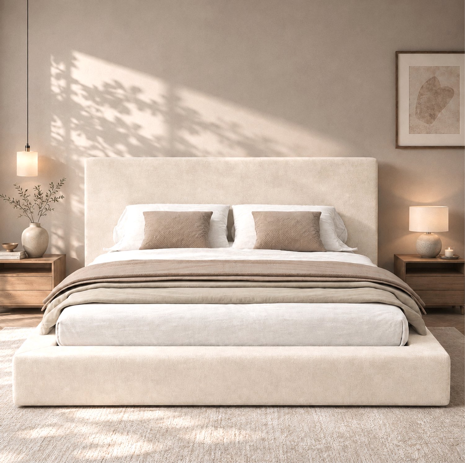 MODFU Gestoffeerd Bed - Hydraulische Opbergruimte - Lattenbodem - Chenille - Beige - 180 X 200 Cm