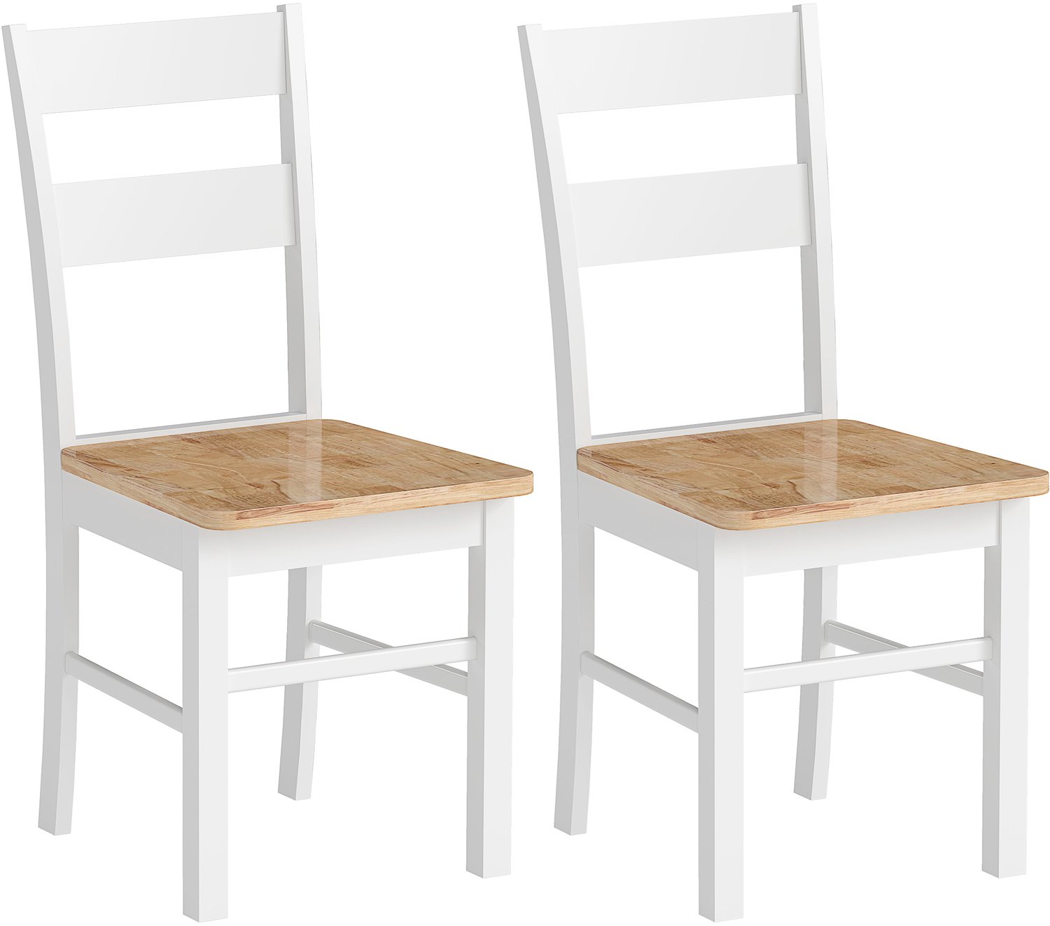 Homcom Eetkamerstoel Rubberhout 50,5L x 40B x 88,5H cm Eiken Eiken en Wit