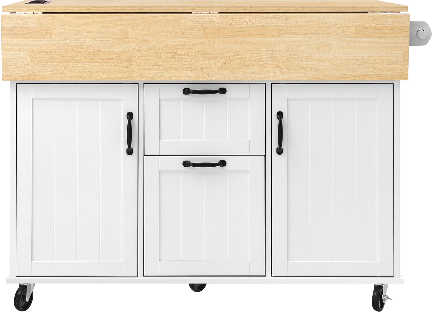 MUVANO Wit keukeneiland op wielen - Met uitklapbare eettafel en lades - MDF en spaanplaat - 120 x 40/60/80 x 92 cm - Keuken en eetkamer - Naturel