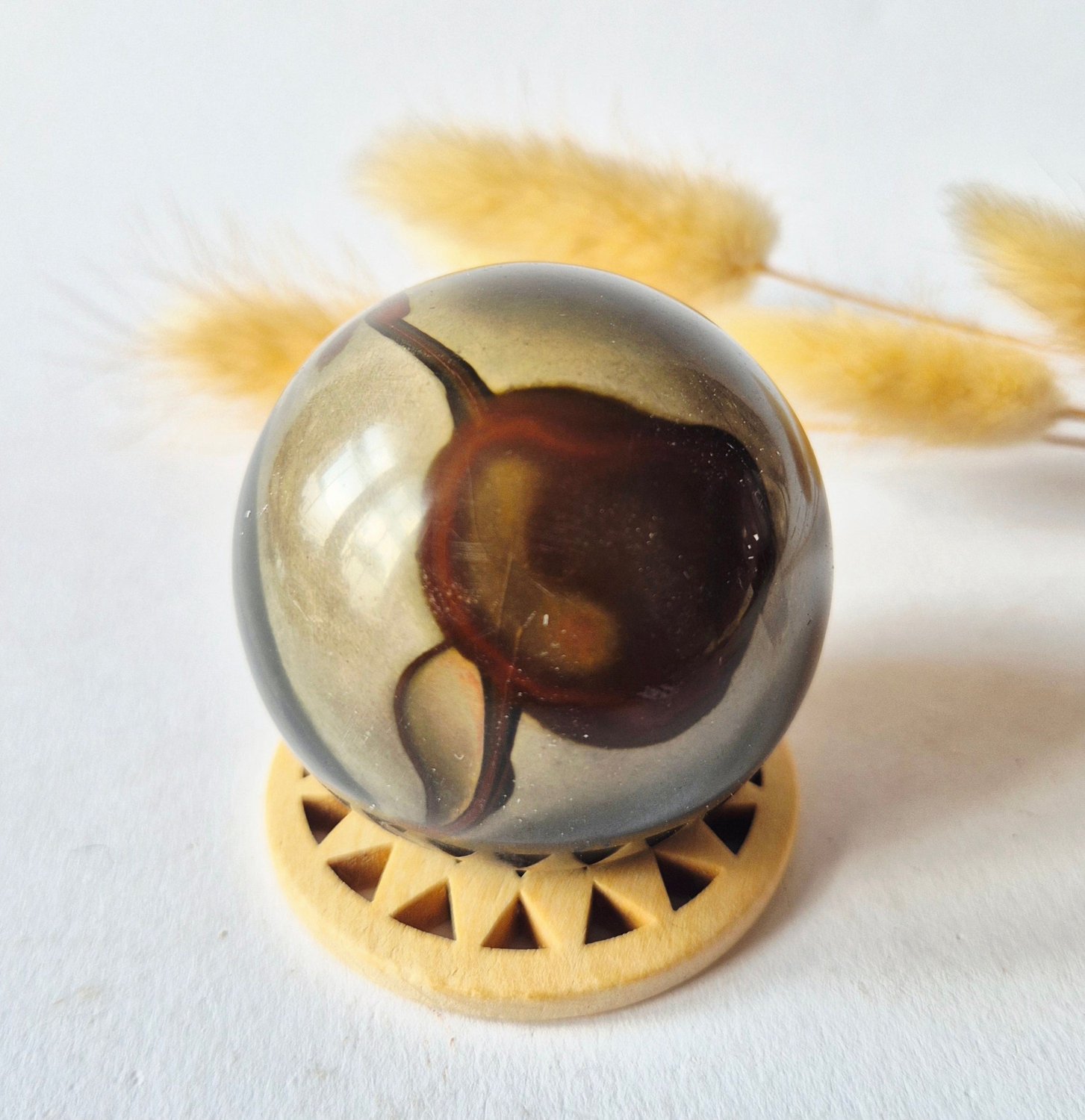 Moonlight Gemstones Ocean Jasper Polychroom Edelsteen Bol 50mm – Rood Oranje Uniek Patroon Meerkleurig