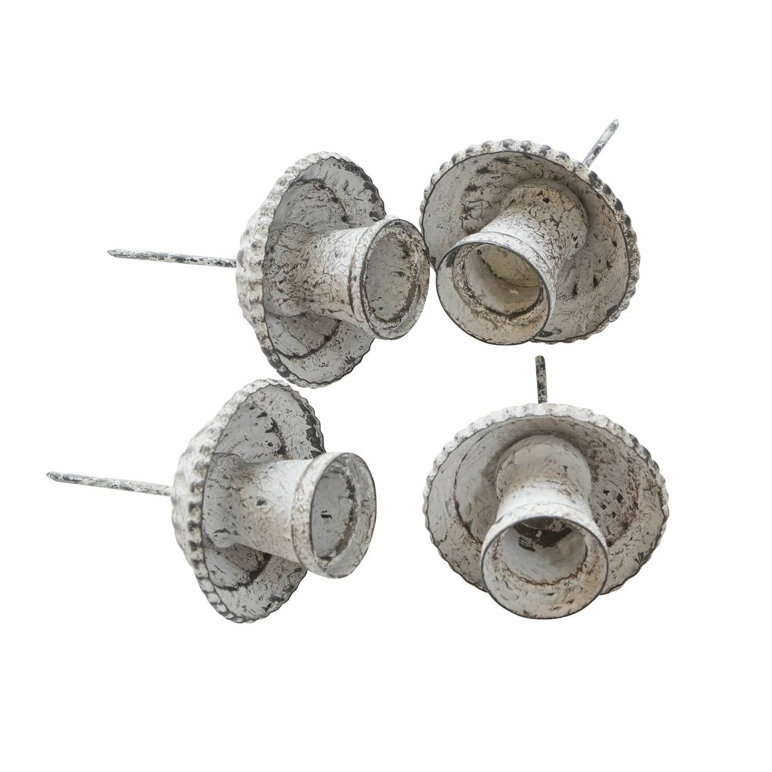 Loberon Kaarsenhouder met pin set van 4 Eldwick antiekwit/bruin
