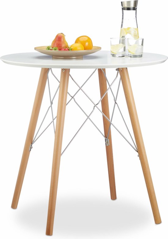 relaxdays - keukentafel klein - eettafel rond - Scandinavische stijl, tafel  hout wit | bol.com