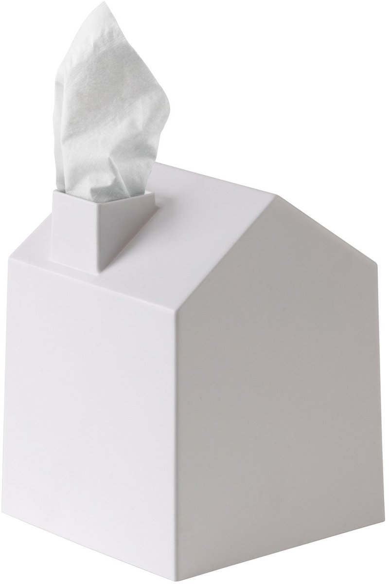 Famanu – Tissuedooshouder, Huisvorm, 13x17x13 cm, Wit