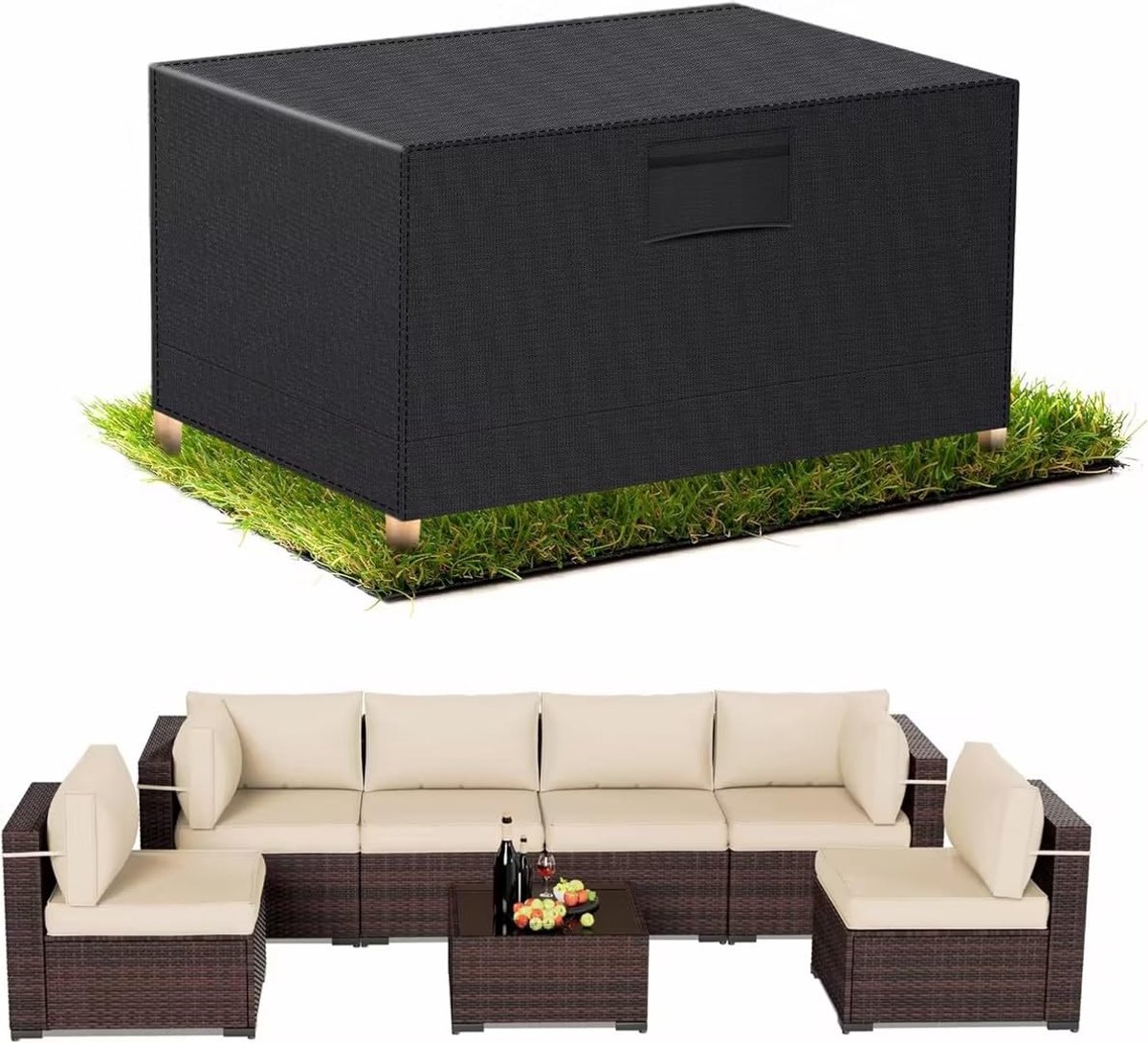 Famanu Afdekking voor tuinmeubelen, zware belasting, 420D Oxford-weefsel, afdekhoes, tuintafel, rechthoekig, tuinmeubelen, afdekking, waterdicht, met ventilatieopeningen, winddicht, UV, 160 x 90 x 75 cm wit