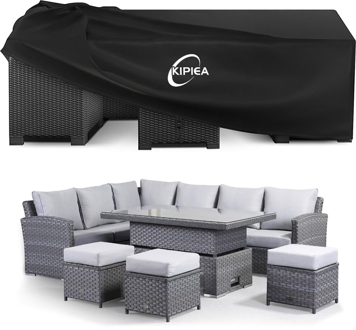 Famanu Tuinmeubelhoes, Waterdichte Outdoor Tafelhoes, 420D Oxford-Weefsel, Winddicht, Anti-UV, Beschermhoes Afdekking Tuinmeubelsets voor Tuintafel Bank wit