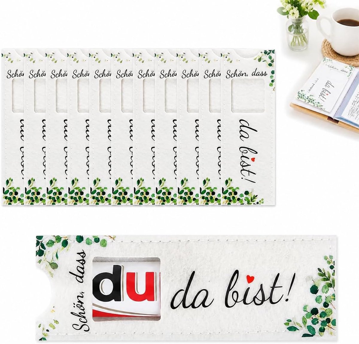 dass Du Da Bist! 20 stuks luxe witte vilt hoesjes met eucalyptusgeur – perfecte gastgeschenken voor bruiloften, Kerstmis & verjaardagen