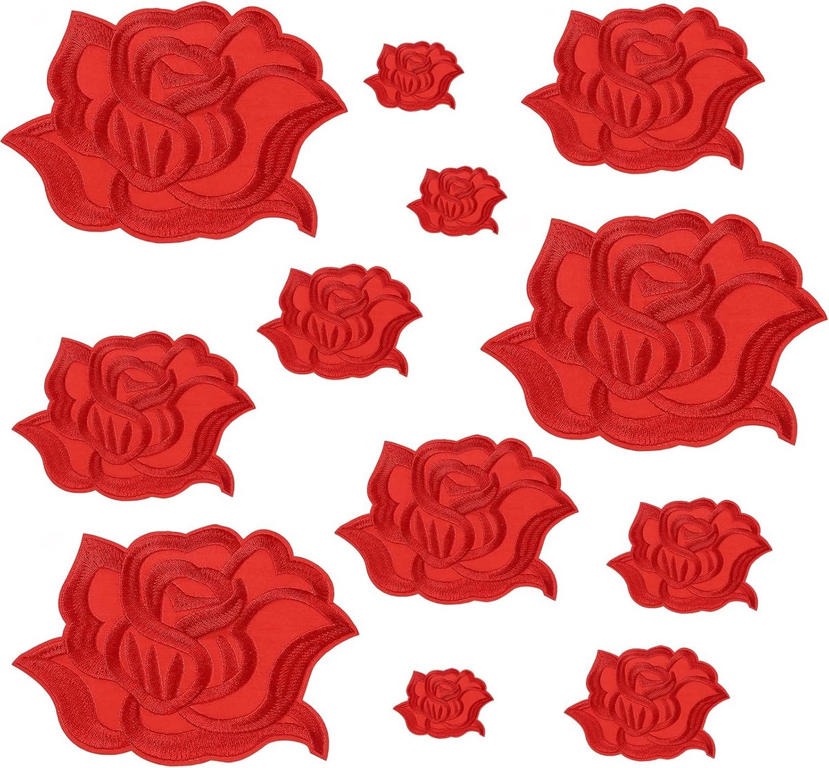 12 Stück Rode Rozen Bloemen Strijkpatches, Strijkapplicaties voor Textiel, Bloemenpatch voor Jas,Jeans,Kinderkleding,Volwassenenmode en Creatieve DIY