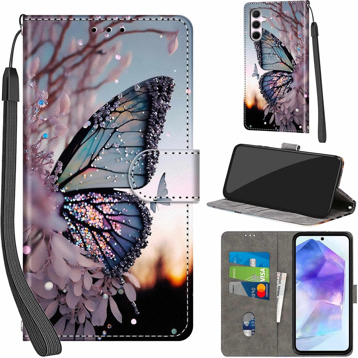 Portemonnee Telefoonhoes voor Samsung Galaxy A55 5G Vlinder