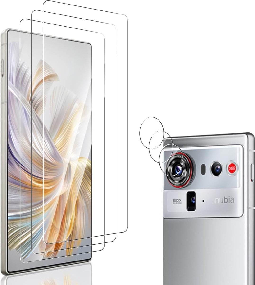 Beschermfolie voor ZTE Nubia Z80 Ultra pantserglas [3 stuks] en camerabescherming [3 stuks], 9H/HD displaybescherming/luchtbelvrij/anti-krassen, pantserfolie voor Nubia Z80 Ultra
