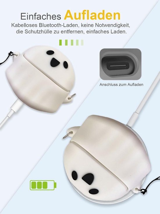 Hoes voor Anker Soundcore Liberty 4 NC Wireless Headphones, daunke zachte siliconen beschermhoes, huidvriendelijk spookvormig etui met koord, volledige bescherming, wit — afbeelding 3