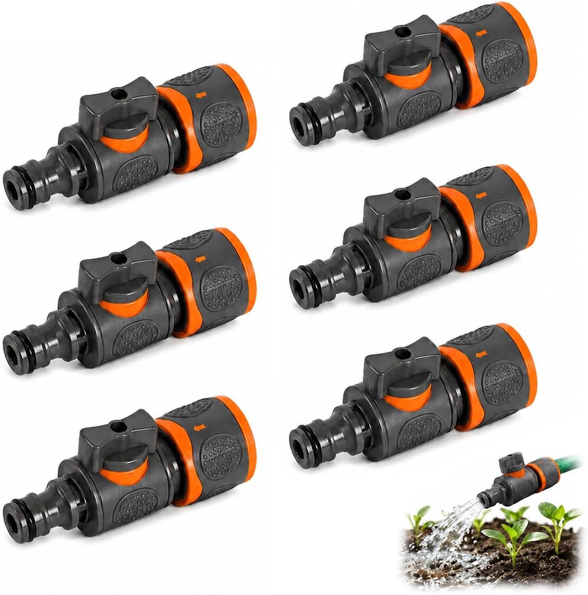 6 stuks slangkoppelingen met regelventiel tuinslangaansluiting 1/2 inch