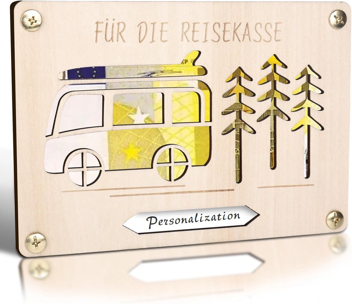 Houten wenskaart, camper in klein formaat voor mannen en vrouwen, gepersonaliseerde geldgeschenken, verpakking voor bruiloft, reizen, verjaardag