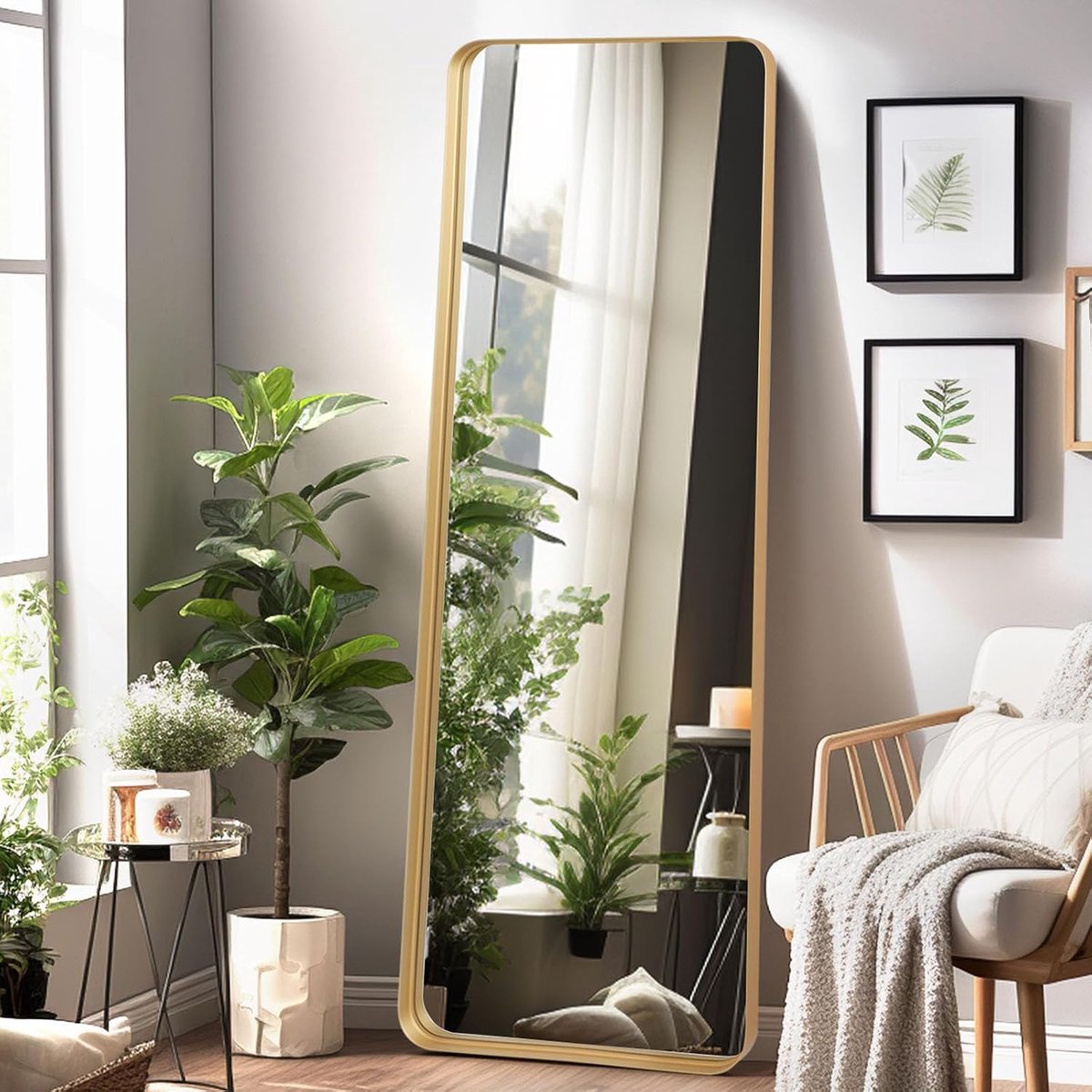 full-body spiegel, 52 x 161 cm, wandspiegel, grote vloerspiegel, voor slaapkamer, woonkamer, hal, entree, goud