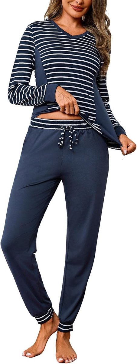 Winterpyjama 2 stuks lange lichte V-hals pyjama nachtkleding lange mouwen huispyjama casual zacht en comfortabel S-XXL