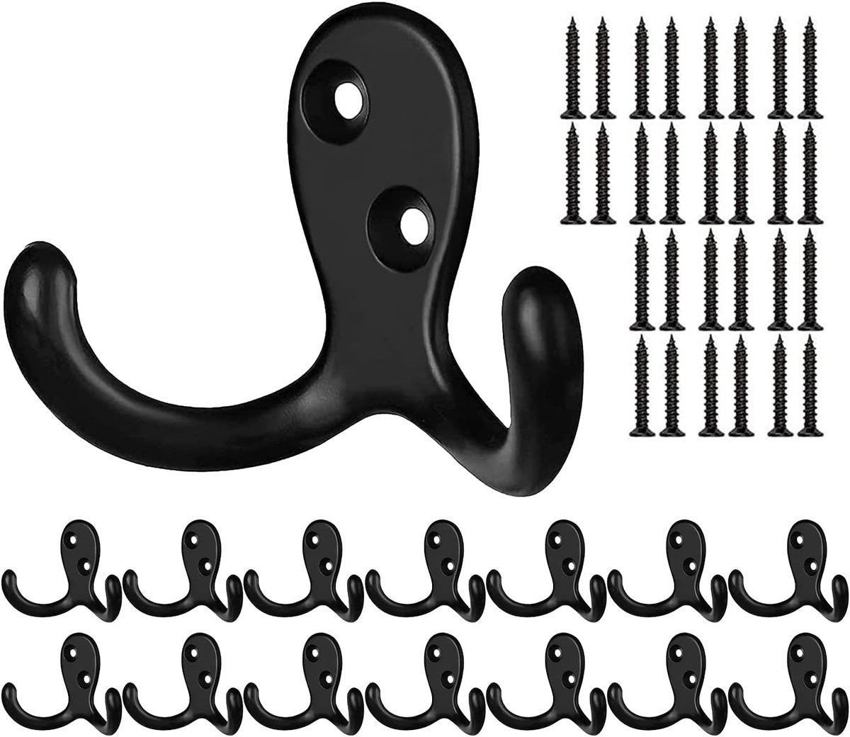 14 stuks kledinghaken, zwart, garderobehaken, vintage, dubbele wandhaken, metalen haken met 28 stuks schroeven, voor mantels, handdoeken, rugzak, hoeden