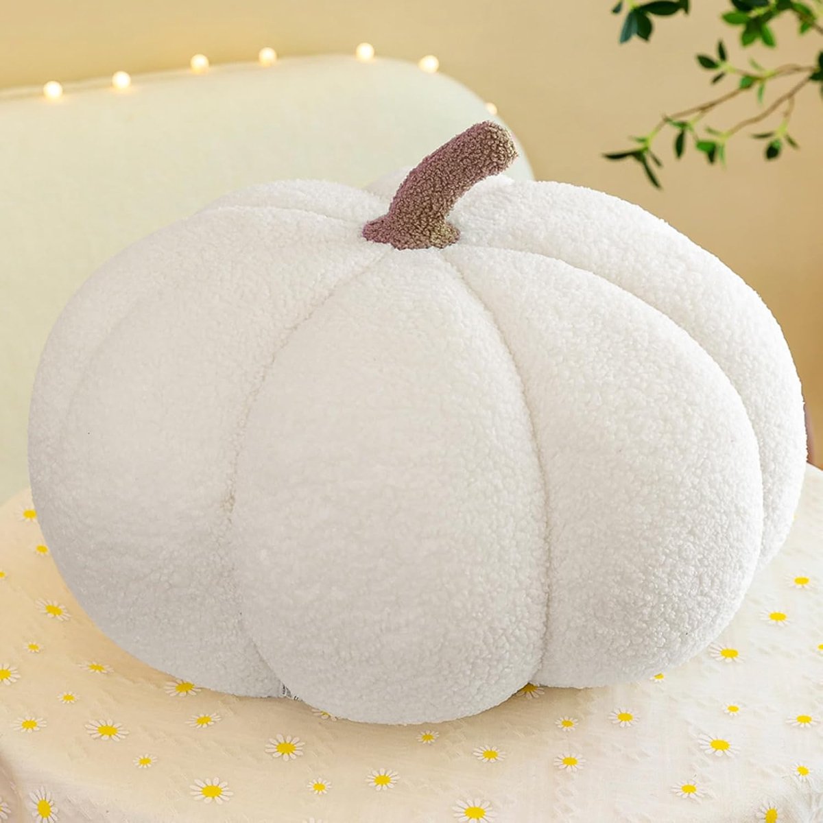 pompoenkussen, pluche pompoen-sierkussen, 3D-pompoen decoratief hoofdkussen, decoratief kussen voor woondecoratie, Thanksgiving, Halloween, party, kindercadeau, 20 cm (wit)