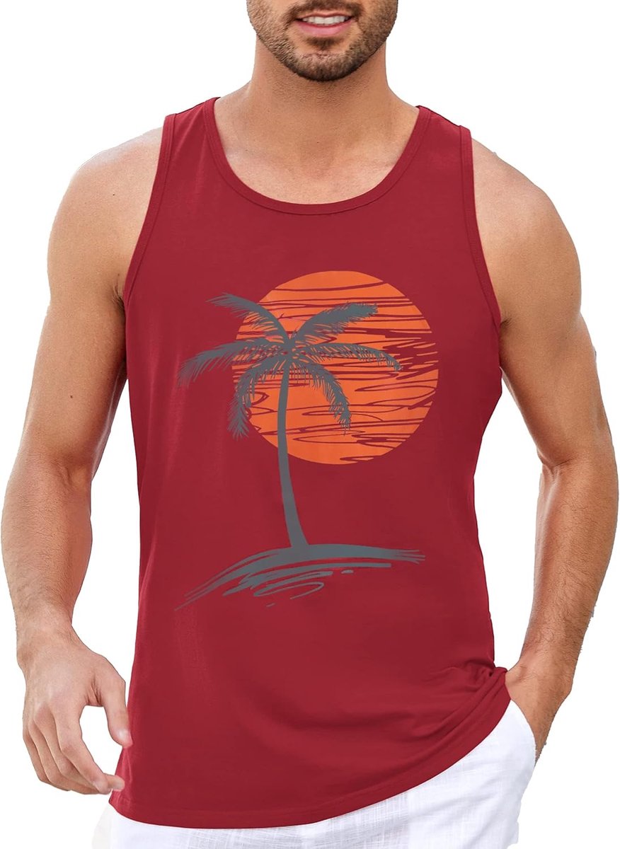 Bedrukte tanktop heren mouwloos sport spiershirt fitness gym training onderhemd katoen ademend bodybuilding shirt