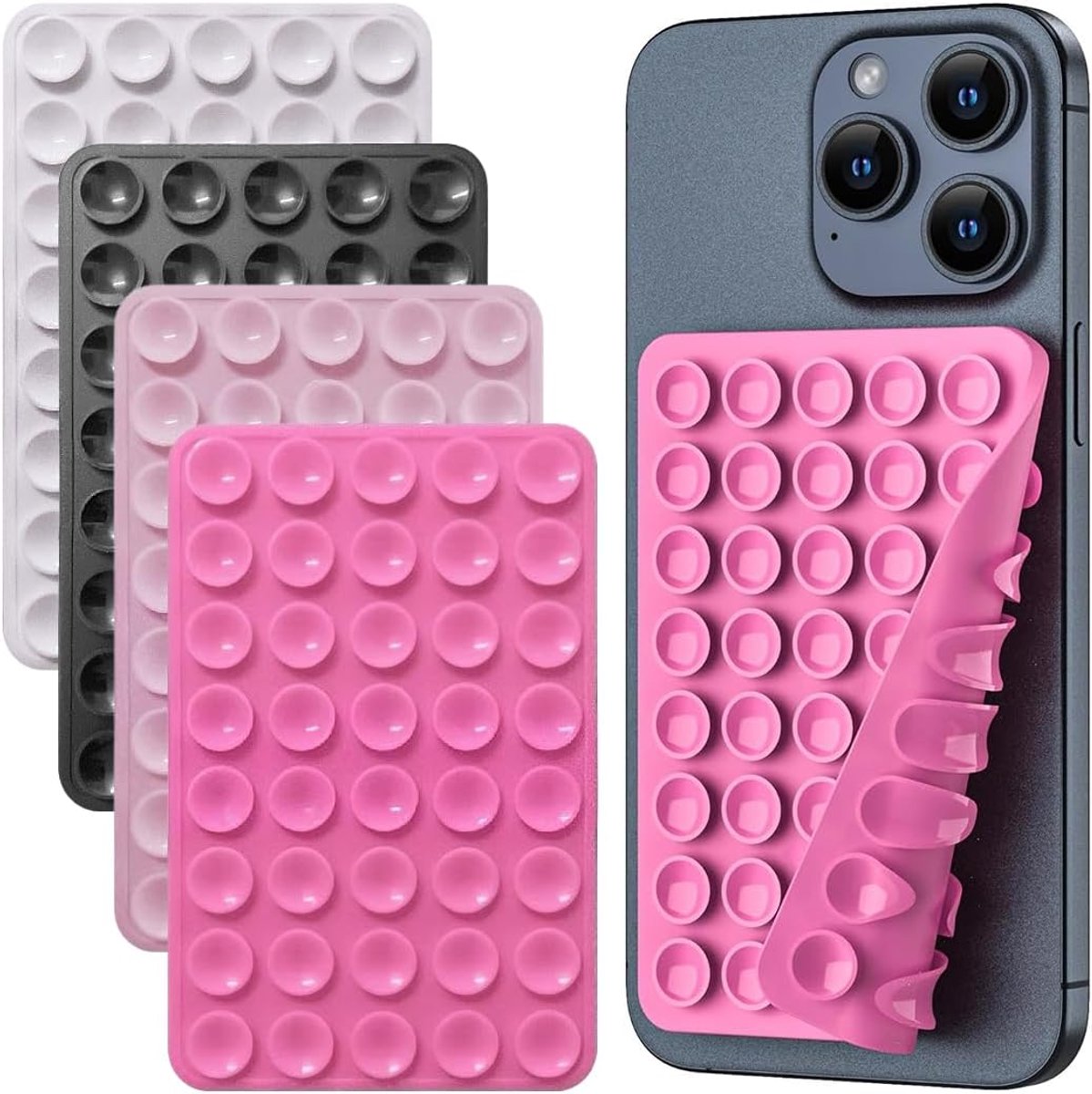 Telefoon zuignap 4 stuks zwart wit lichtroze roze siliconen