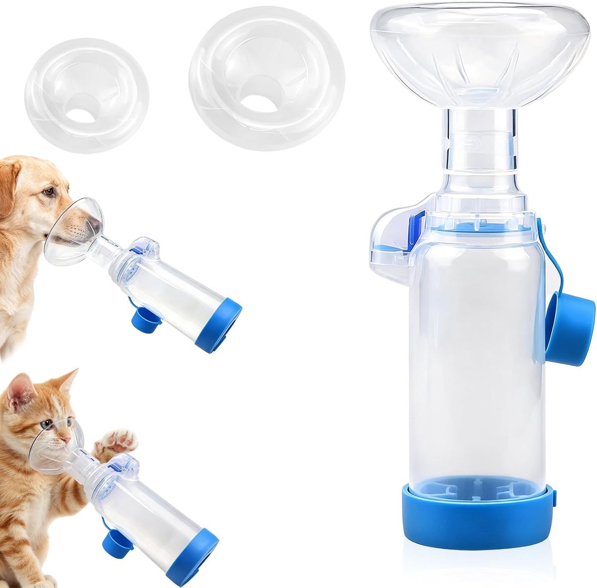 Huisdierinhalator met 2 maten masker, inhalator voor katten en honden, aërosolkamer voor huisdier, voor thuis en buiten, S en M