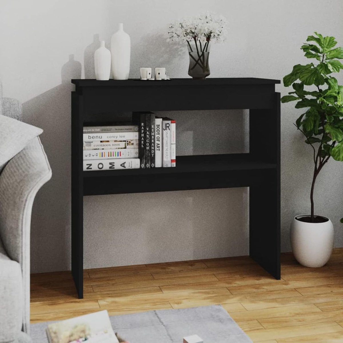Consoletafel, console, spiegeltafel, bijzettafel, gangtafel, dressoir, opbergtafel, wandtafel, kaptafel, make-uptafel, zwart, 80 x 30 x 80 cm (l x b x h), houtmateriaal
