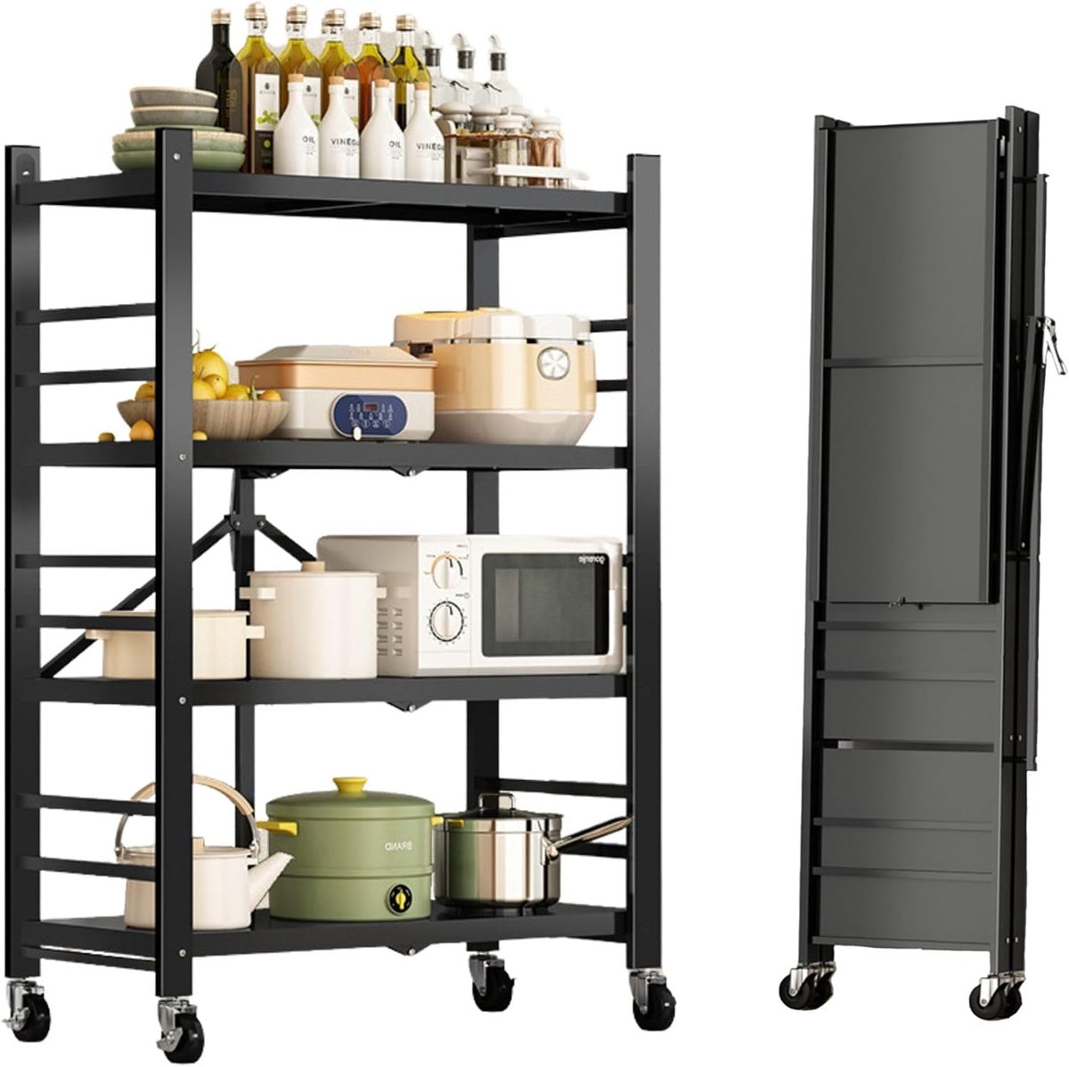 Multifunctionele Modulaire Plank. Plank met Wielen. Opklapbare Staande Plank. Meubels voor Keuken, Badkamer, Slaapkamer, Woonkamer met 4 Opbergplanken.