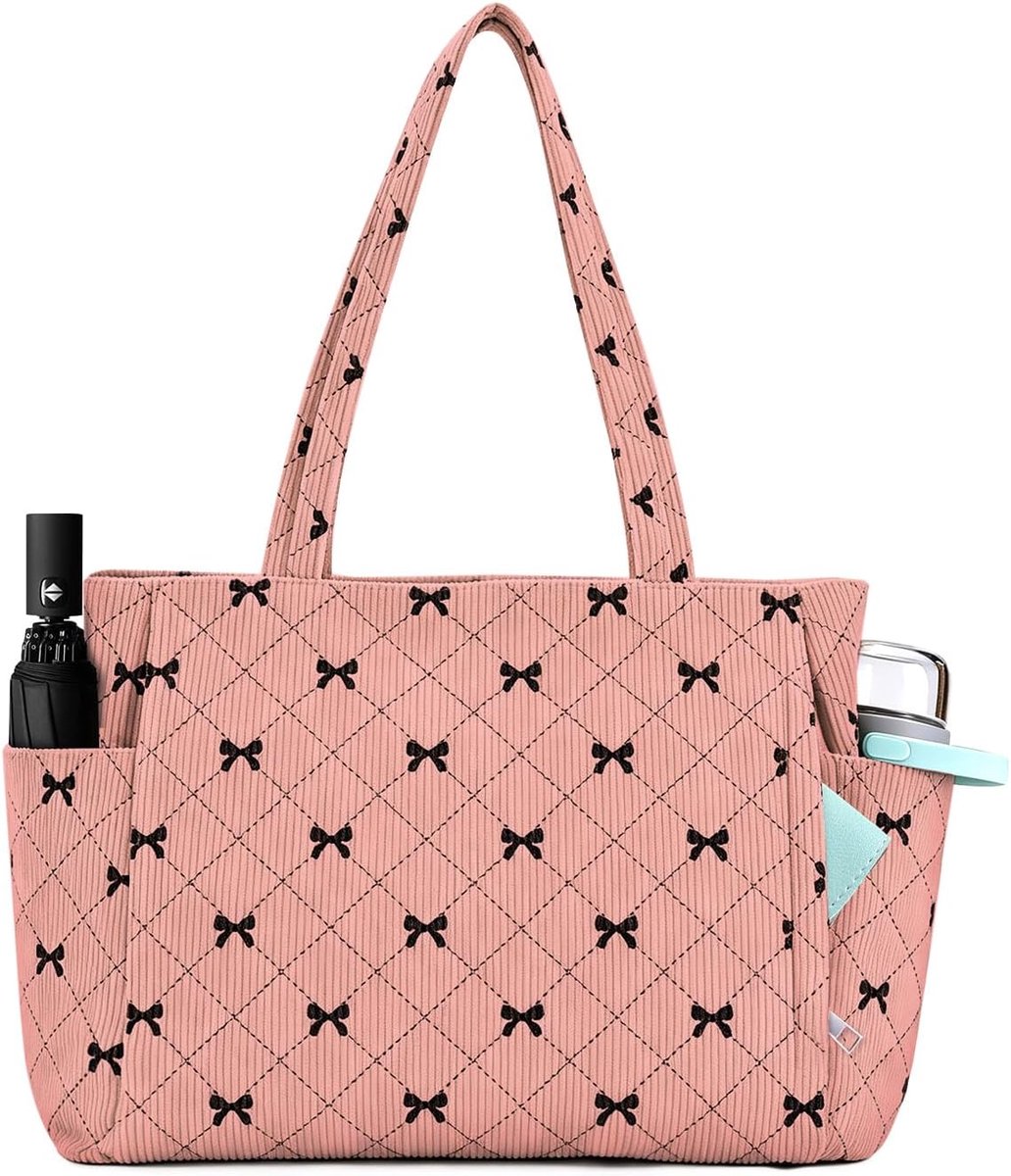 Draagtas voor dames, 38 x 13 x 28 cm, corduroy draagtassen voor dames met ritssluiting, reistassen met meerdere zakken, voor dagelijks gebruik, school, casual laptoptas