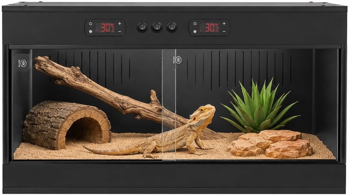 Terrarium voor reptielen van pvc, 80 x 40 x 40 cm, met glazen schuifdeur en