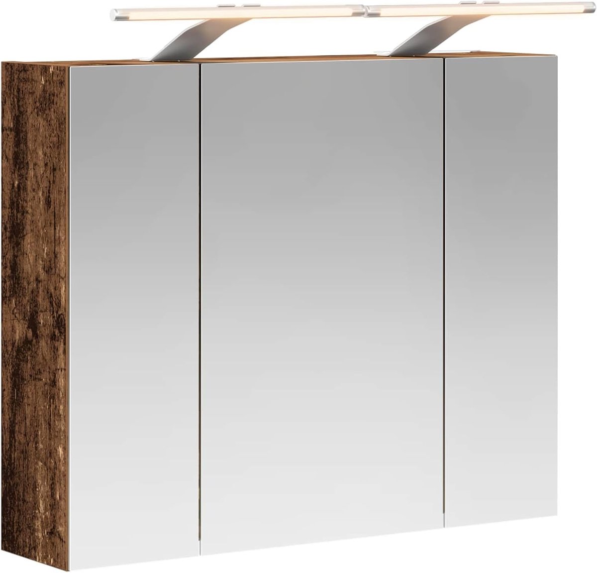 Badkamer spiegelkast oud hout 60 x 14,5 x 50 cm, badkamerkast opbergkast voor make-up wastafel gastenbadkamer 889085