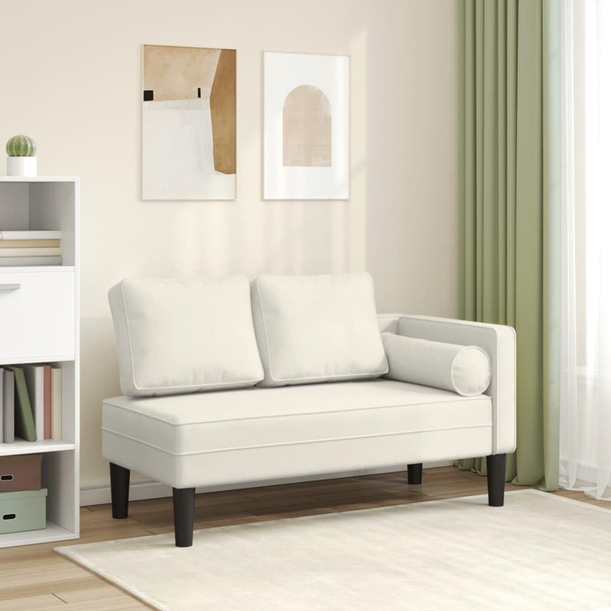 Chaise Longue L4007578 Moderne slaapbank met crèmekleurig fluwelen kussen, 2-zitsbank, gestoffeerde bank, woonkamer/kantoor, moderne slaapbank, 2-zitsbank