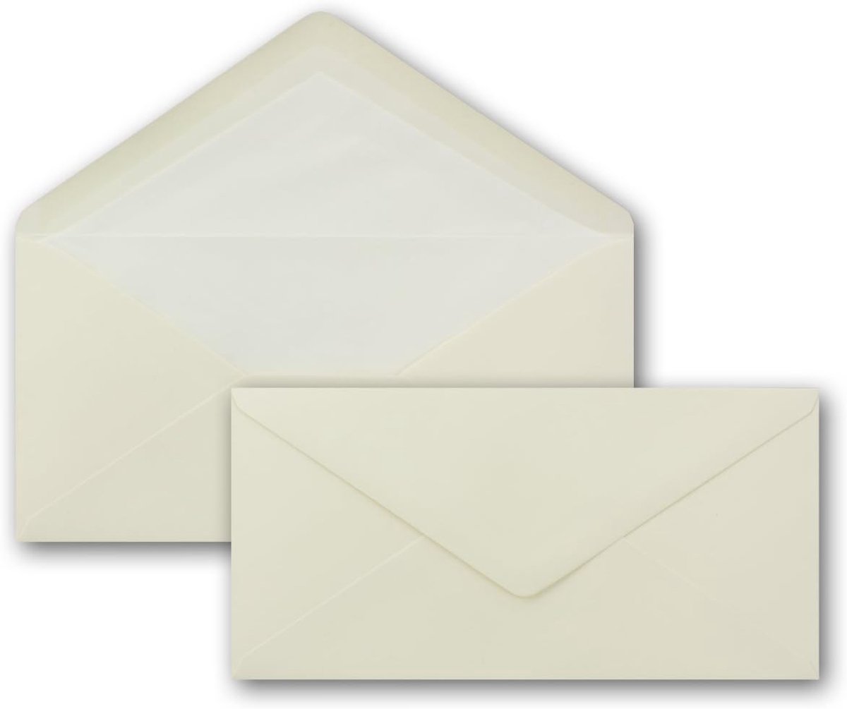50 x DIN lange enveloppen, natuurlijk wit met witte zijdevoering, 11 x 22 cm, 120 g/m², ideaal voor uitnodigingen, kerstkaarten, wenskaarten uit de serie Farbenfroh