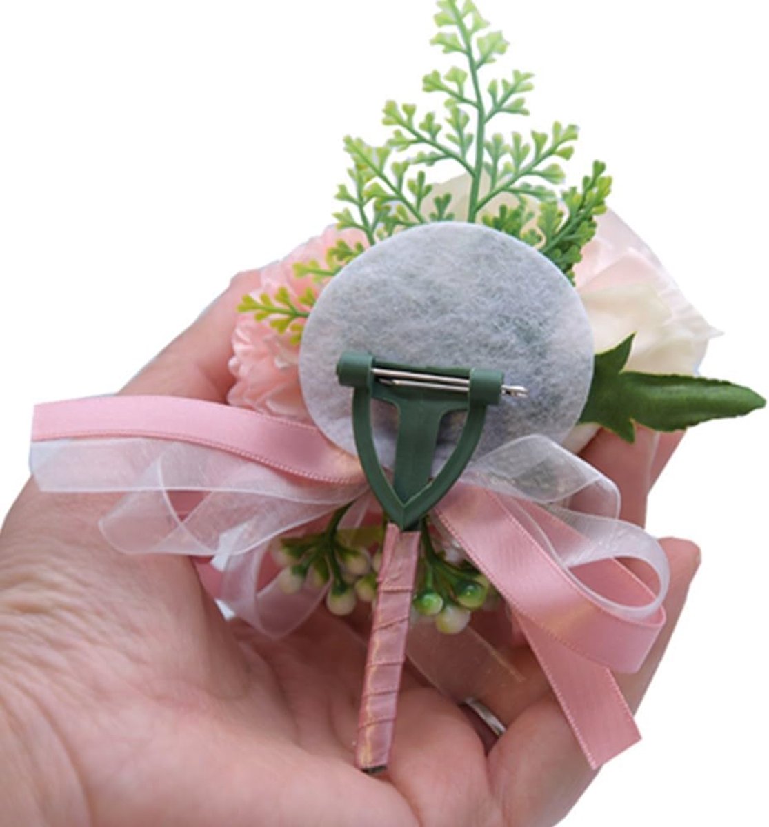 2 stuks roos bloem polscorsage boutonniere set, Boutonniere voor mannen bruiloft witte roos corsage polsbandje voor vrouwen bruid bruidsmeisje polscorsage voor bruiloft feest prom decoraties