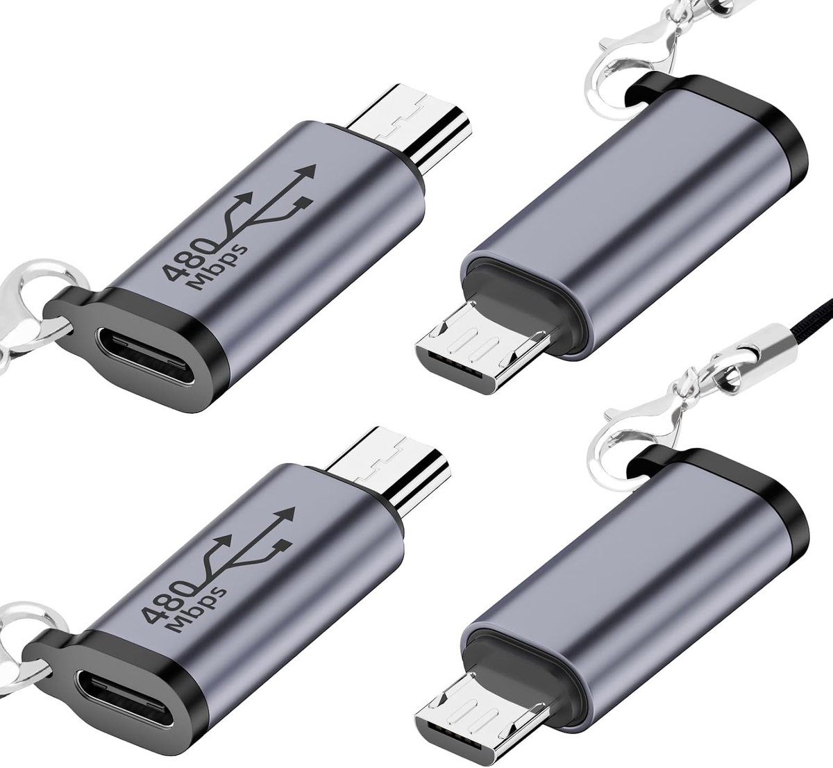 USB C naar Micro USB-adapter (4 stuks), adapter type-C bus naar micro-USB-stekker, compatibel met Samsung Galaxy S8/S8+ en USB-apparaten