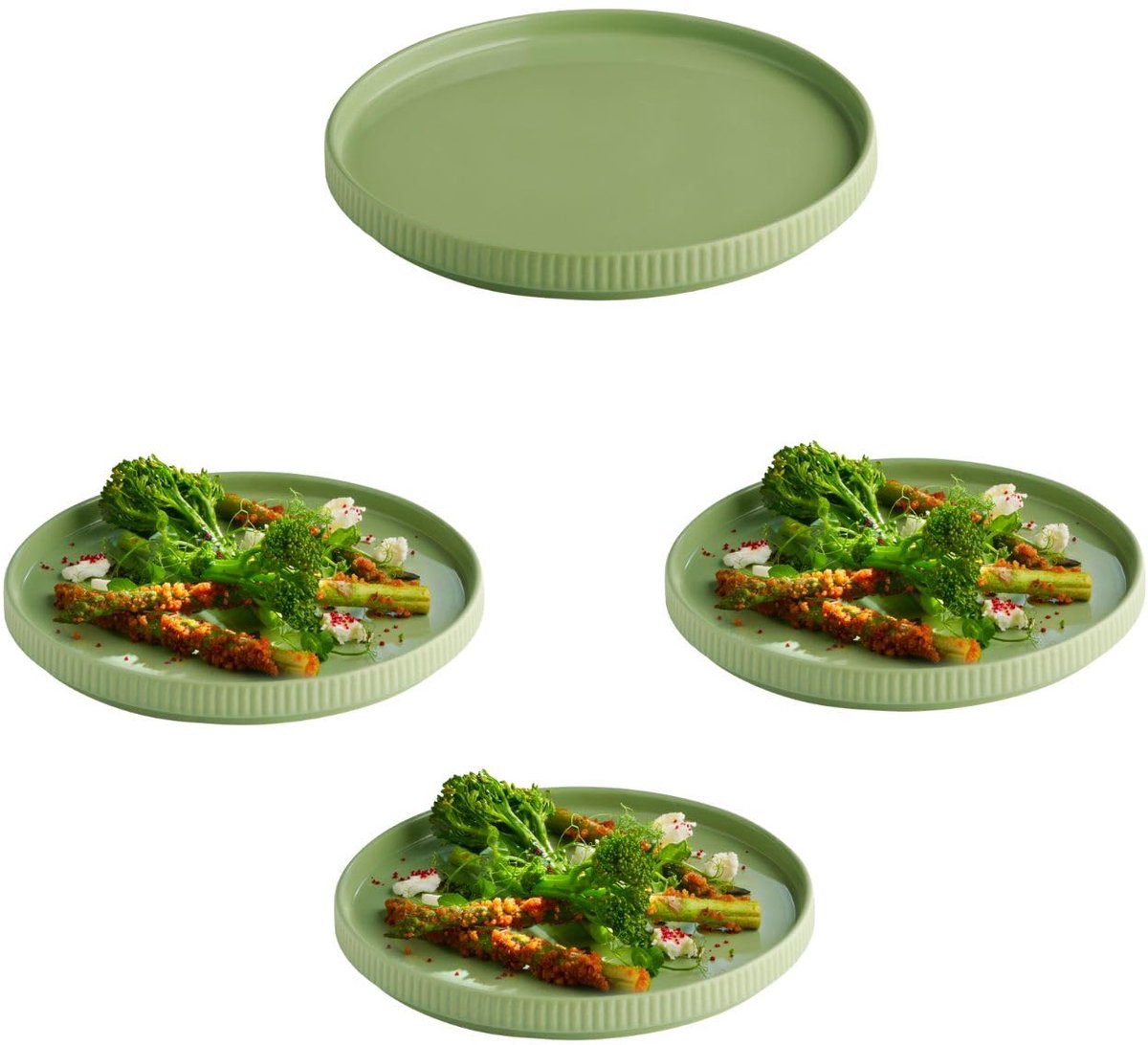 APS The Grid Dinerbord - Bordenset - Porseleine borden - Stapelbaar - Salie Groen - 23 cm (3 stuks)