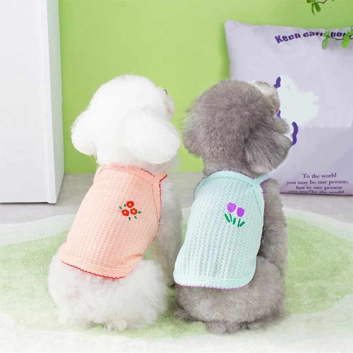 2 Stuks Huisdier Kleding Zomer Hond Jurk Bloem Borduurwerk Puppy Vest Leuke Hond Kat Shirt Zacht Ademend Huisdier Outfit voor Klein tot Medium (L)