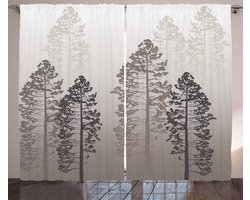 ABAKUHAUS Landelijk Gordijnen, Dennenbomen in De Bos op Mistig Seem Ombre Achtergrond Wilde dieren Adventure Kunst, 2-delige gordijnset voor