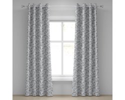 ABAKUHAUS Bloemen Gordijn met ringen, Damast Antiek Baroque Curls Klassiek Oud Gestileerd Koninklijk Revival, Decoratieve 2-delige gordijnse