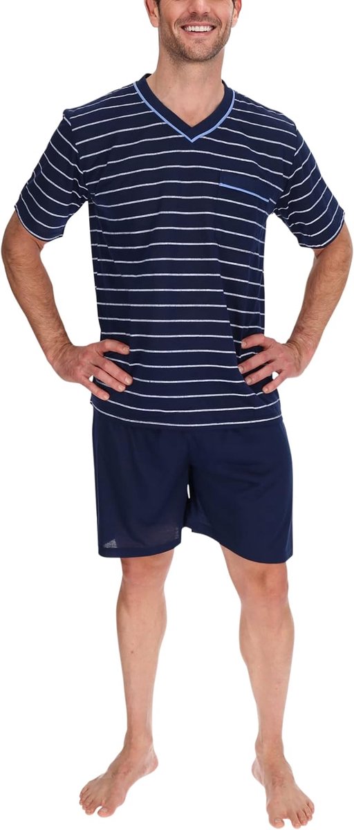 Korte herenpyjama, katoenen shirt en broek, pyjama, slaapkleding, nachtkleding, nachtkleding, maat: XL, kleur: marineblauw, Pyjama-korte-marineblauw, XL