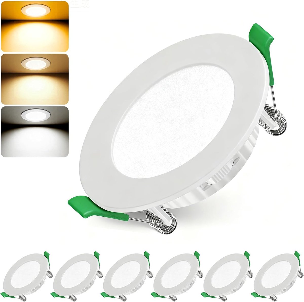 dimbaar, 6 stuks, extra plat, 7 W, 2700 K, 4500 K, 6000 K, verstelbaar, badkamerspot, IP44, rond, ultradun, downlight
