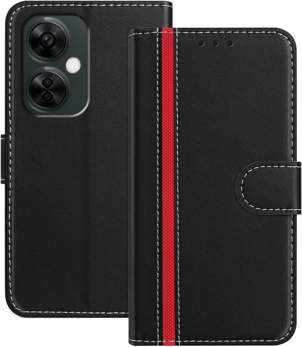 Hoesje Compatibel met OnePlus Nord CE 3 Lite 5G, [Kickstand] [Magneetsluiting] PU-leren flip beschermhoes kaartsleuf Schokbestendige flip-case voor OnePlus Nord CE 3 Lite 5G (Zwart)