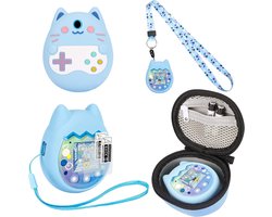 Hoes en harde koffer, compatibel met Tamagotchi Pix, virtueel huisdierspeelgoed, beschermhoes voor Tamagotchi Pix met polsband, displaybescherming en sleutelkoord, blauw, Lille