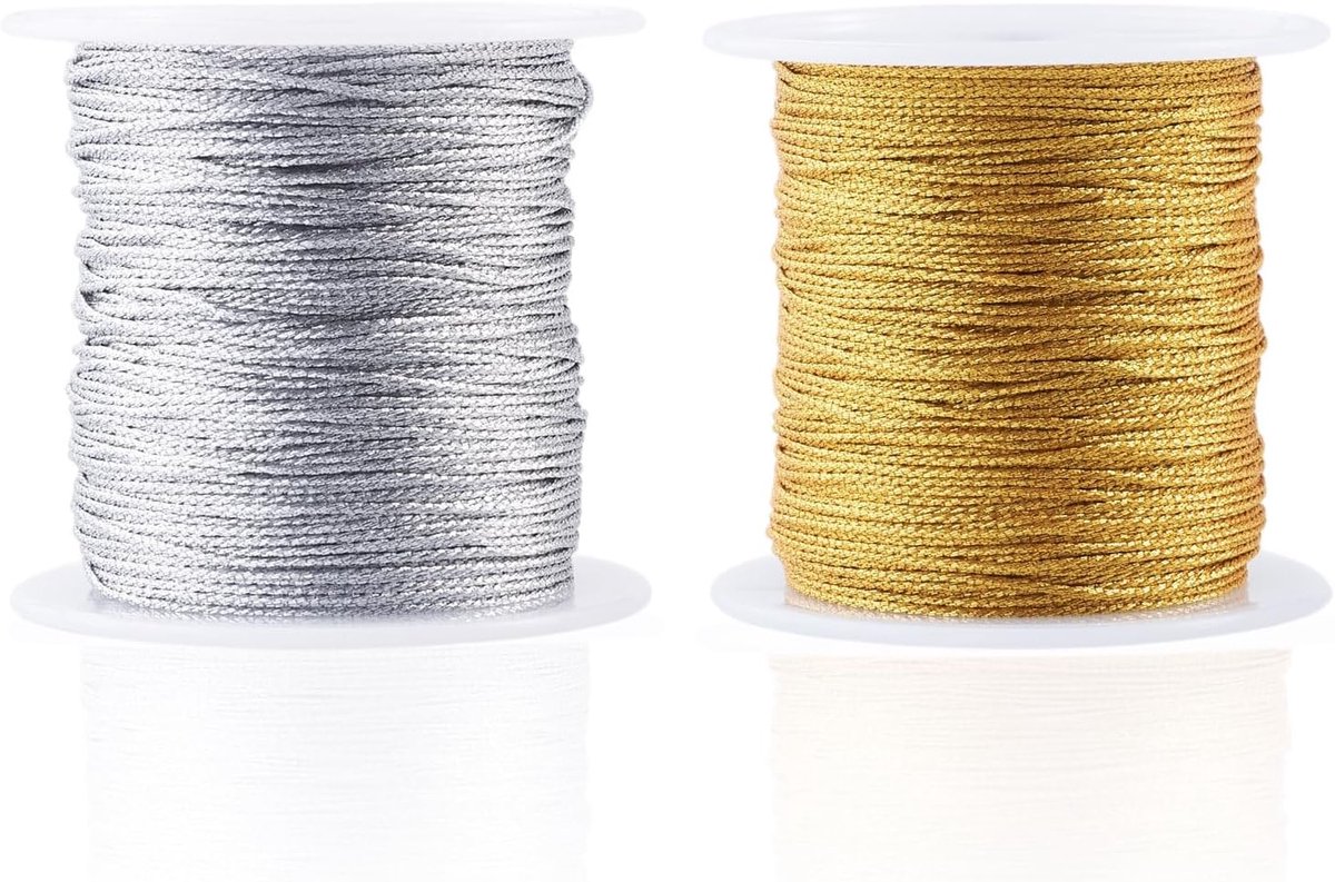 2 Rolls Metallic Cord 0.8Mm Goud & Zilver Ornament String Draad Voor Sieraden Maken Gift Wrapping Kerst Decoratie
