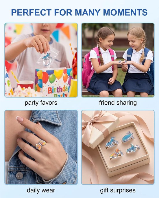 Ringen voor kinderen, set met 4 instelbare thermochromen, design eenhoorn, walvis, libelle, dinosaurus, sensorische fidget ring voor het kalmeren van angst en concentratie — afbeelding 5