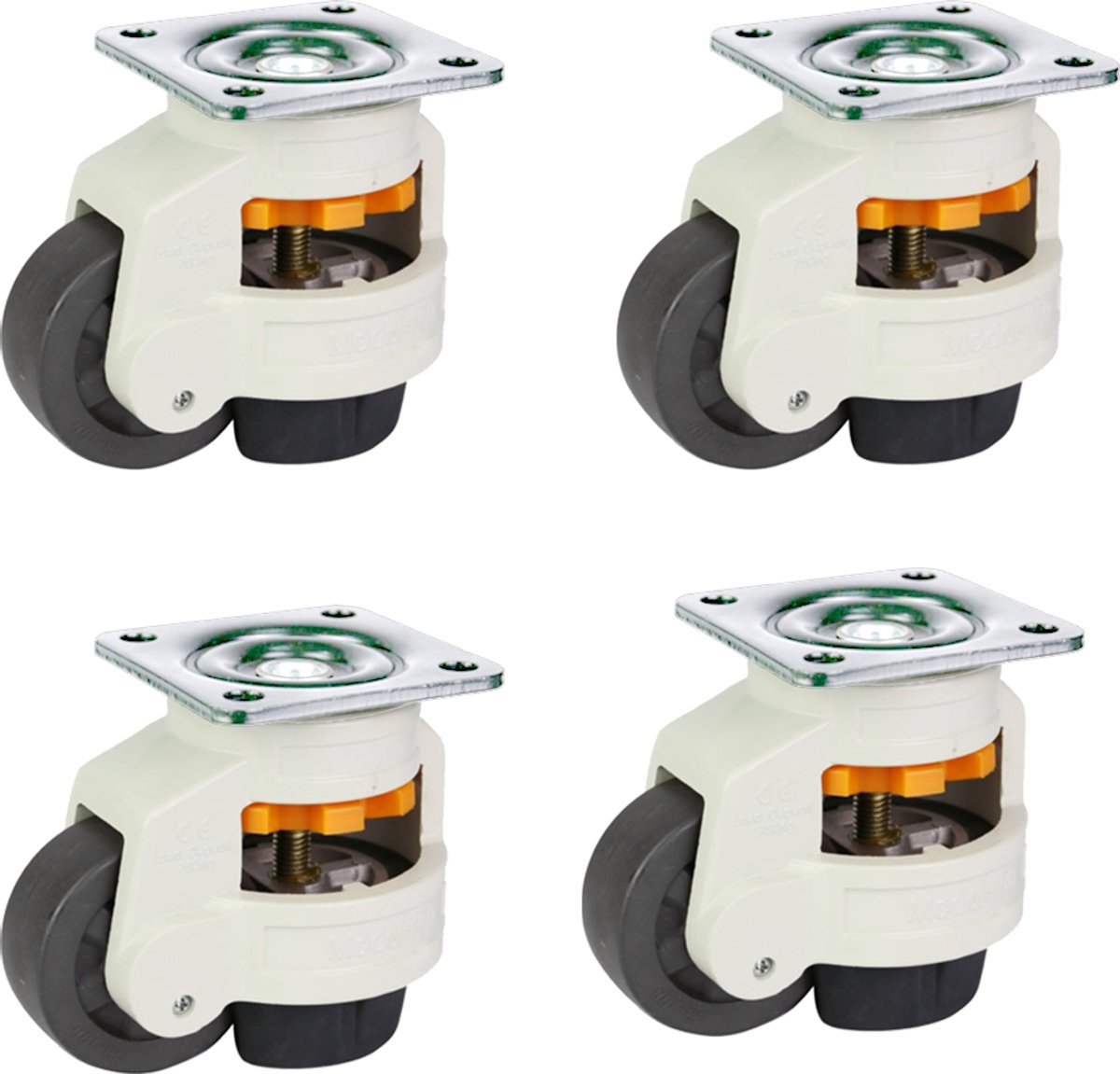 Set van 4 Fuma zwenkwielen - Intrekbare Fuma zwenkwielen - Kastwielen - Platte wielen - Totale draagcapaciteit 500 kg - In hoogte verstelbaar - Flexibel - Duurzaam - Set van 4 - Wit/Zwart