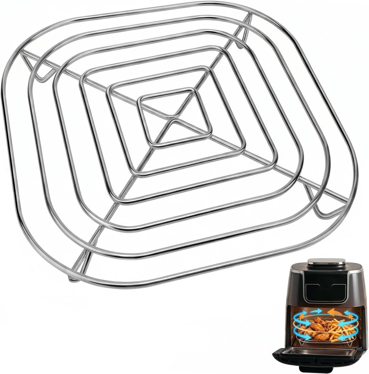 Grill Inzetstuk 20×20×2 cm Crisper Rek voor Ninja CRISPi Airfryer FN101 304 Roestvrijstalen Crisper Rek Vervangend Airfryer Grillrek Roestvrij Staal met Airfryer Accessoires Zilver