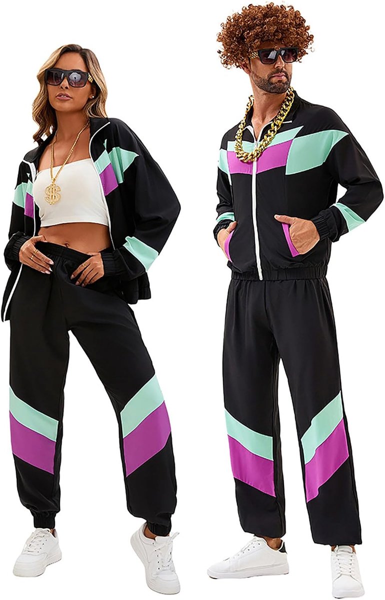 80 kostuum dames trainingspak disco jaren 80 90 retro pak jas broek pak stijl joggingpak voor carnaval
