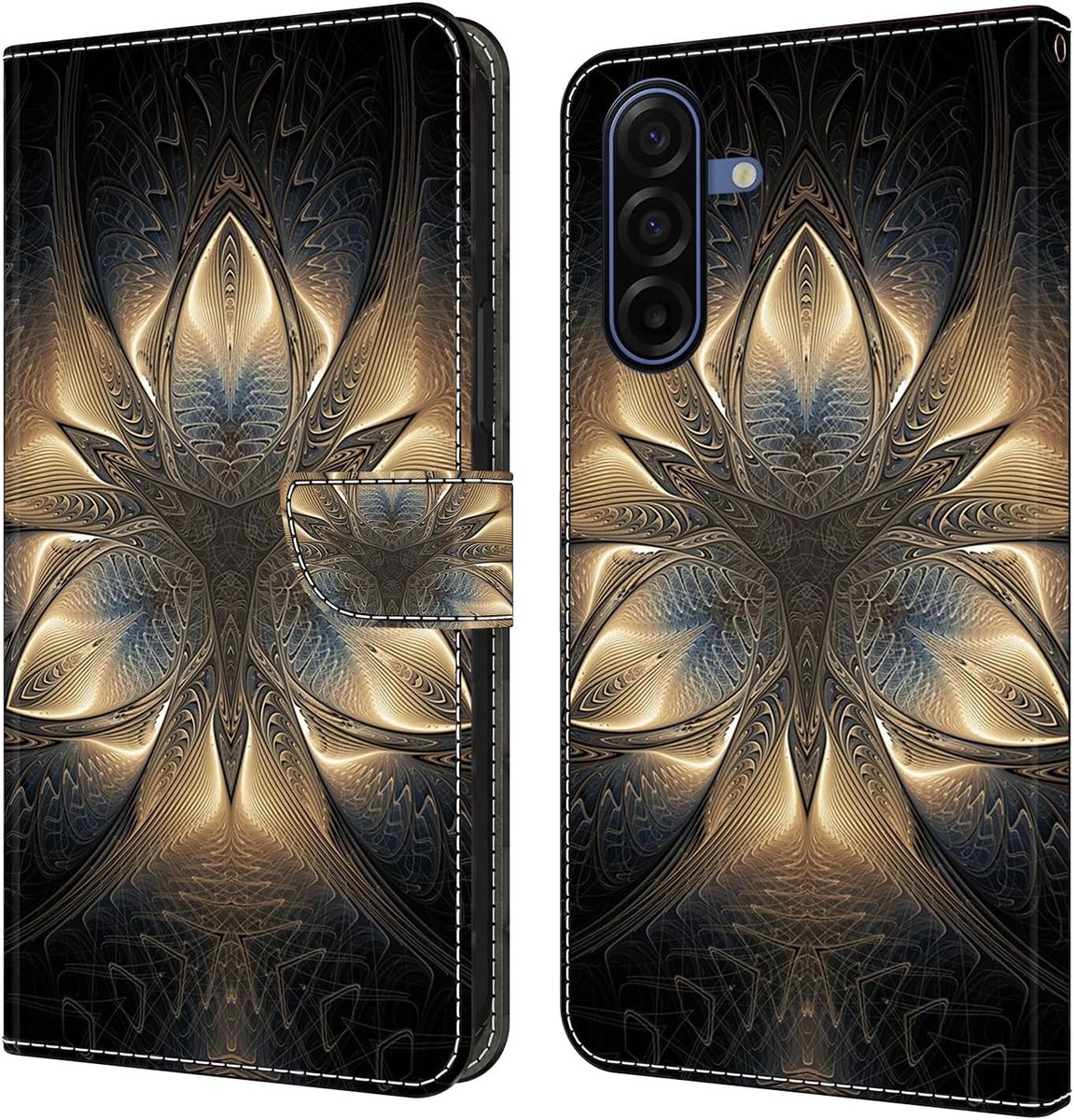 compatibel met Samsung Galaxy A57 5G, hoes van PU-leer, klaphoes met standaard en kaartenvakjes, beschermhoes, portefeuille, case, cover, gouden roem