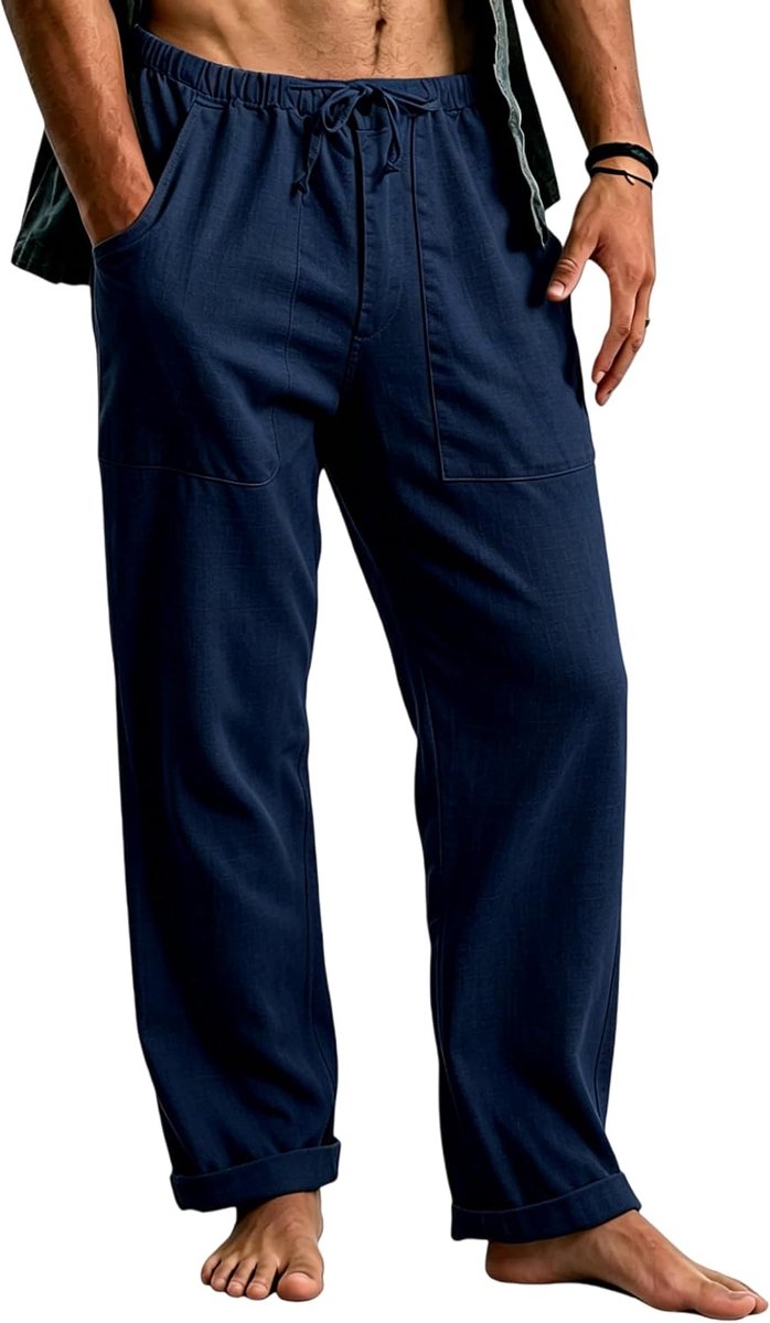Heren Linnen Broek Licht Zomerbroek met Trekkoord Lange Casual Broek voor Strand Vakantie Dagelijks Gebruik