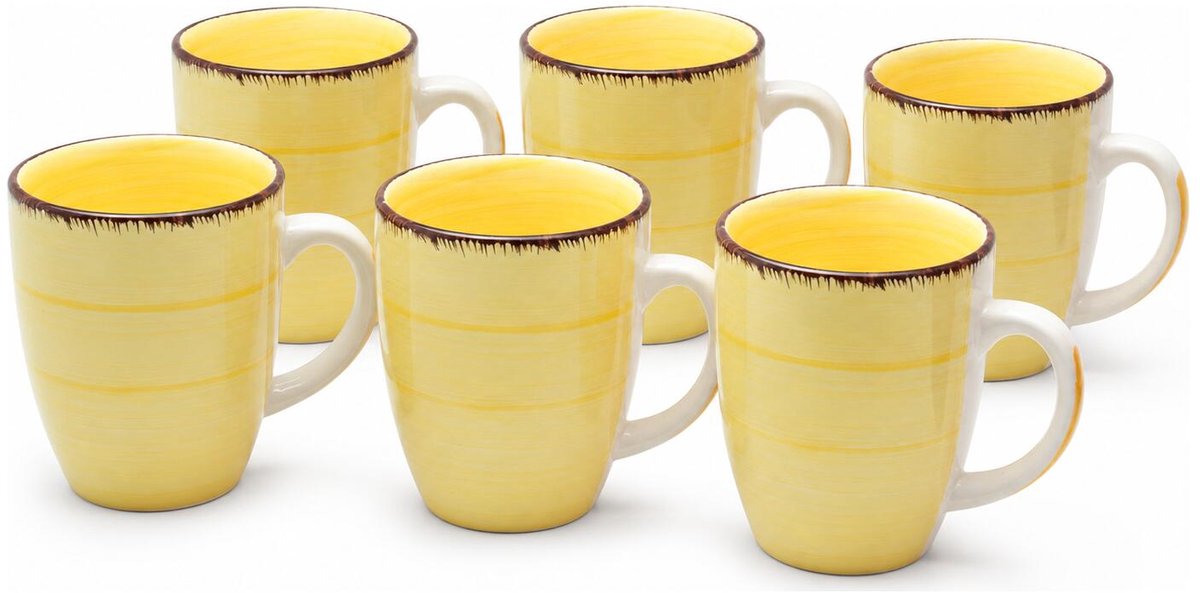Bellatio Design Koffiemok Colourful Morning - 6x - geel - keramiek - 340 ml - theemokken