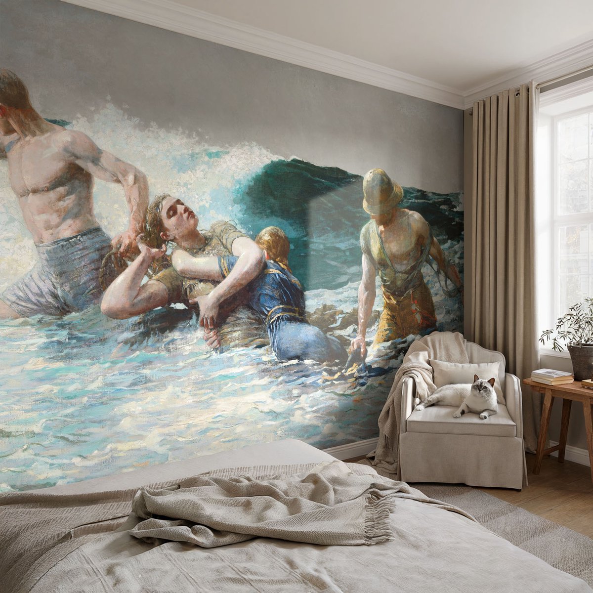 Coloray Vliesbehang - Zwart Snellijm Behang - 104x70 cm - Zeegevechten Fotobehang Vlies - Woonkamer behang Mensen - Muurschildering - Woonkamer behang